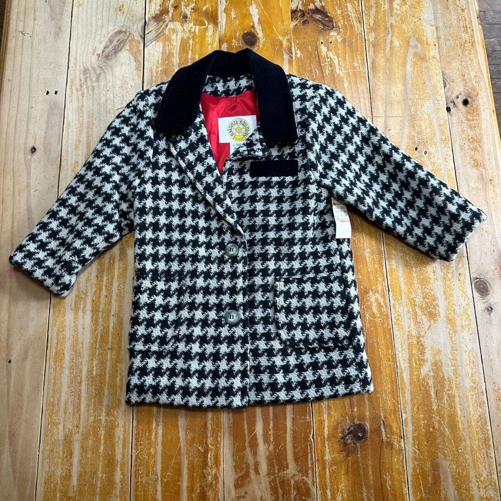 NOS Vintage Climate Control Jacket Girls Sz 4 Black White Houndstooth Wool Blend